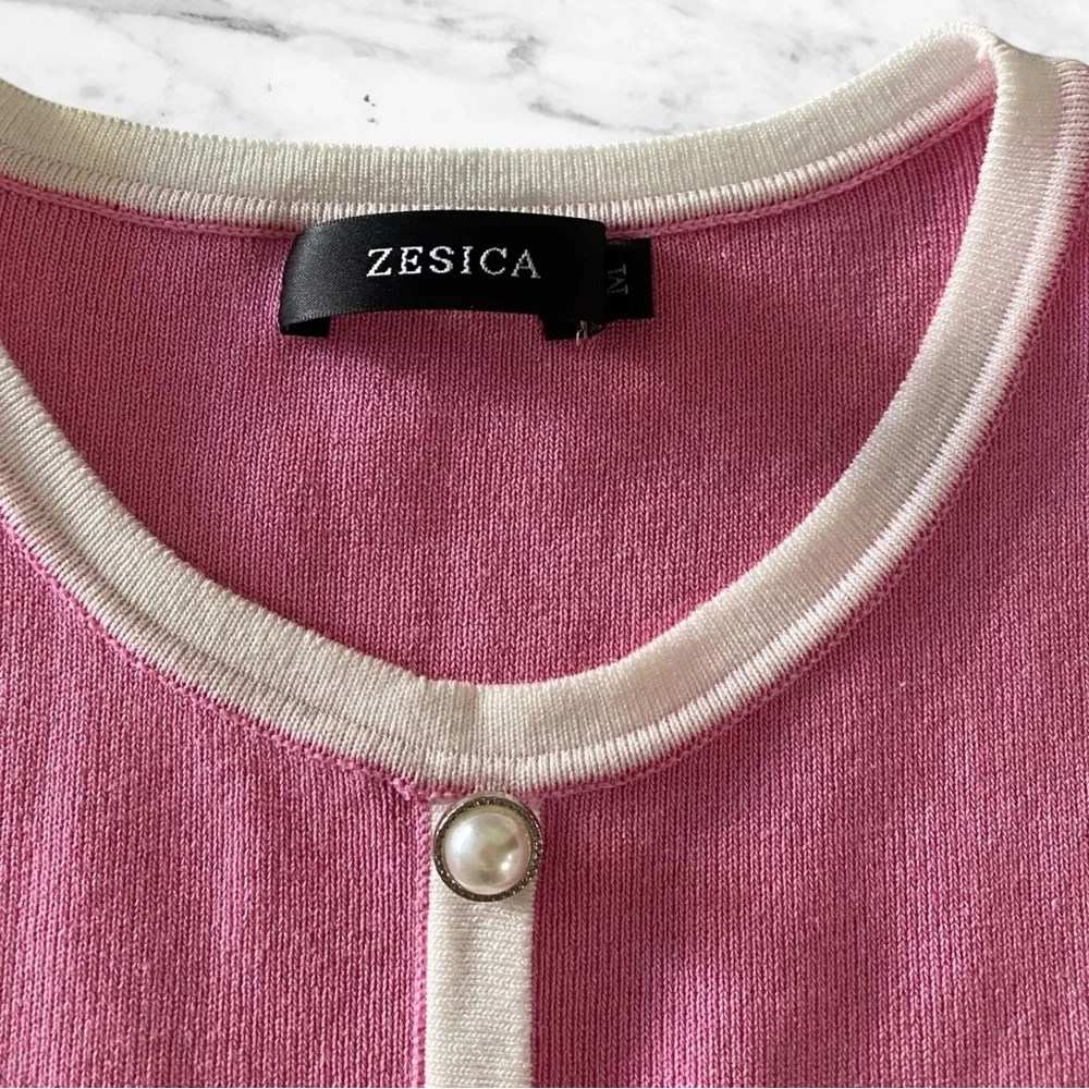 Work Dress Sleeveless Knit Dress - Pink & White Pearl Button, Size M 🌸💕 Brunch - Picture 4 of 8